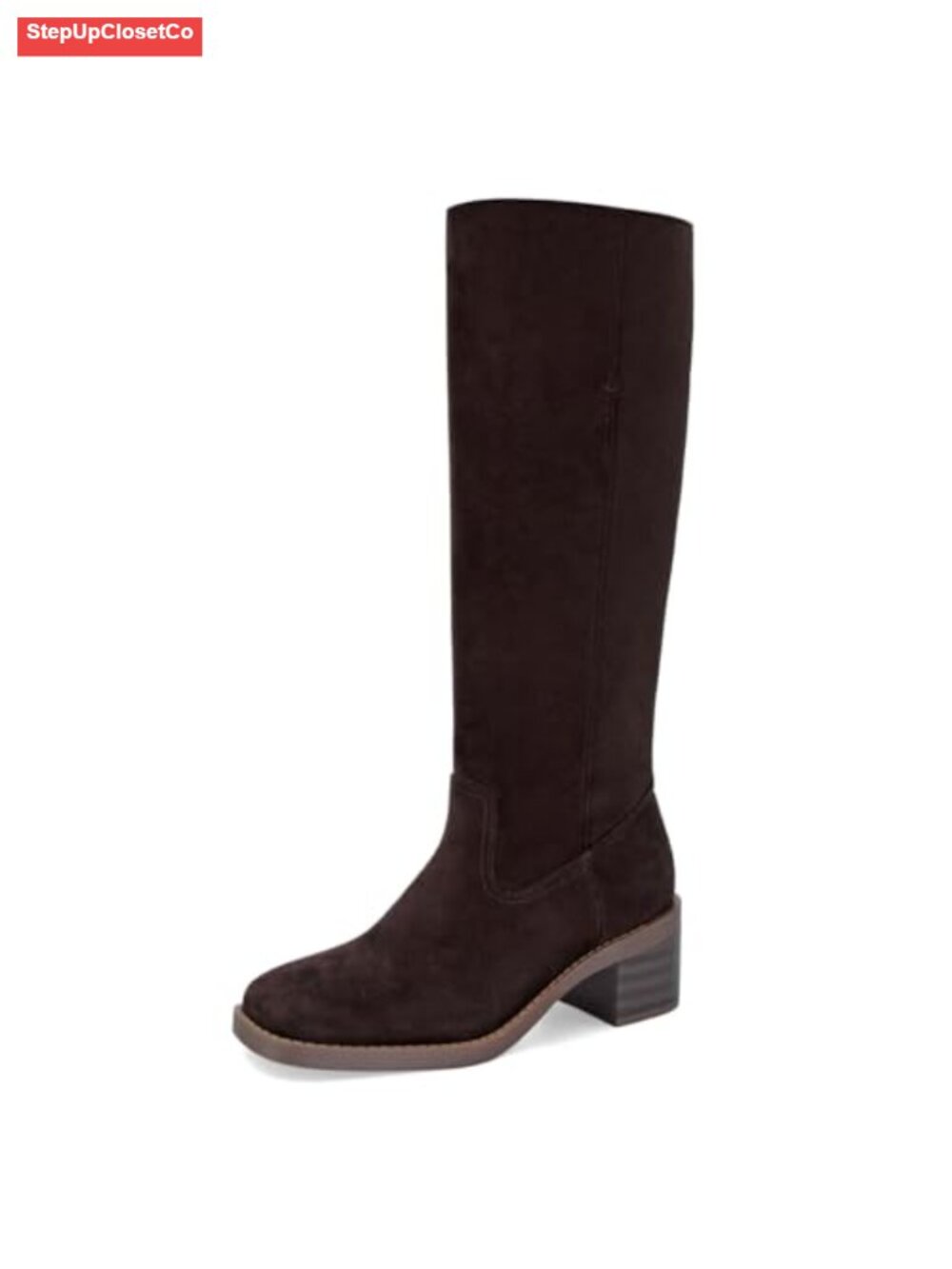 Womens Knee High Boots Square Toe Block Heel Wide Calf Pull On Riding